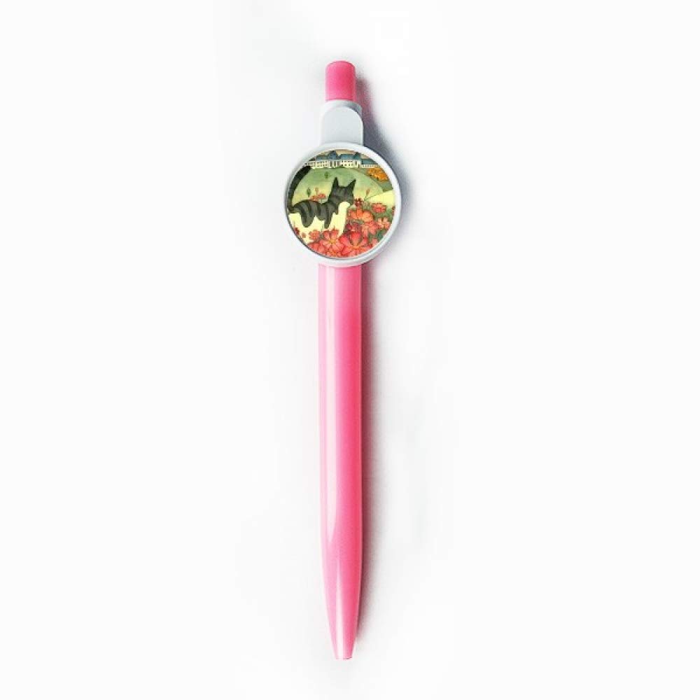 Stylo à bille rétractable chat fleurs bleu aquarelle pour écriture - 5