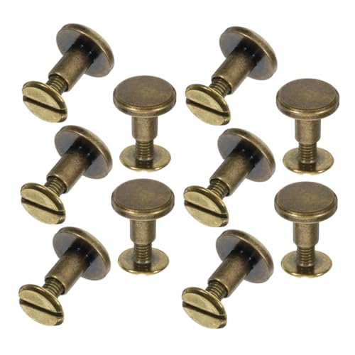 VILLCASE 10pcs Metal Screw Back Rivets for Bookbinding Leathercraft Bag Repair Round Flat Modern Style Rivet Screws Set