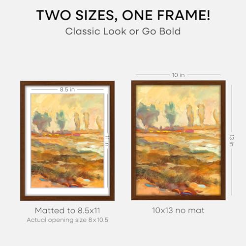 Image of Homeforia 10x13 Brown Picture Frame, High End Dark Oak 10x13 Walnut Poster Frame with Mat 8.5x11, 10 x 13 Wooden Frames Matted to 8 by 10 inch Photo, 13x10 Frames, Tempered Glass, Wall Kit, Set of 1