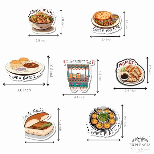 Image of Capio Art MDF Wooden Street Food Theme Fridge Magnets | Trendy Aesthetic Multipurpose Door & Office Magnets | Designer Decorative Magnet | Multicolour, Sleek & Durable Design (Pack of 7)