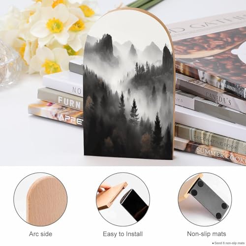Sujetalibros de madera de montaña brumosa para decorar salones y despachos 5