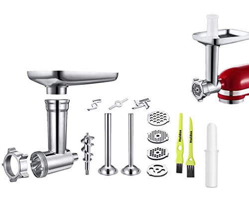 Italdos Hachoir à Viande compatible pour Kitchenaid Accessoires Tuyaux de Remplissage pour Saucisses avec 4 Disques - Accessoires Extension pour Série Artisan et Professional - Acier Inoxydable