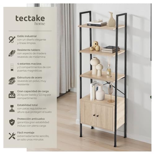 Miniatura 3 de Tectake Estanteria Pared, Estanteria Libros, Mueble Auxiliar Baño Con 5 Baldas, Estantería Madera Para Oficina Y Recibidor - 57,5 X 34 X 173 Cm Madera Industrial Clara, Roble Sonoma