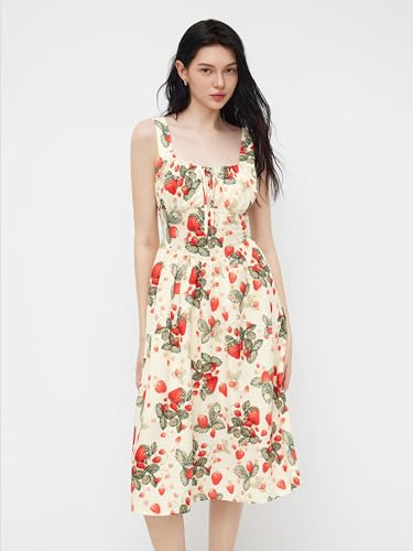 CIDER Strawberry Print Midi Dress Women's Sleeveless Summer Dress2