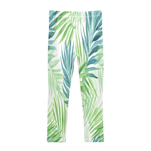 Bolaz Toddler Girls Leggings Printed Yoga Pants Leggings Green Tropical Leaves for Kids2