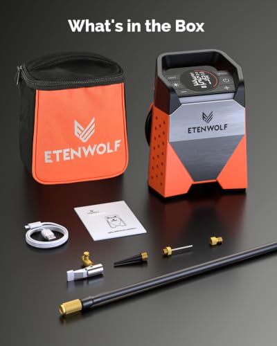 Image of ETENWOLF ZEPHYR S3 Tire Inflator Portable Air Compressor, 1 Min Fast Inflation and 100% Duty Cycle, 160 PSI Air Pump for Cars, SUVs, Bikes, Balls (Vivid Orange)