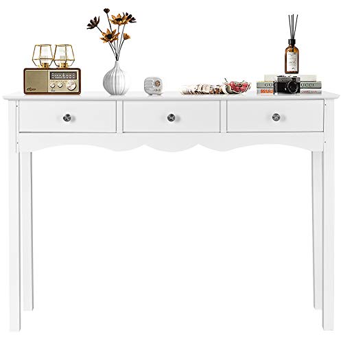 Multigot Console Table, Modern Accent Display Table with 3 Drawers, Wooden Sofa Side Table for Hallway, Living Room and Bedroom (White)