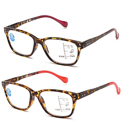 2 Mixed Colors Reading Glasses Fashion Unisex Glasses Progressive Multifocal Eyewear for Men Women Blue Light Blocking Computer Readers Spring Hinge (Color : Red Purple Glasses Legs, Size : 2.50X)