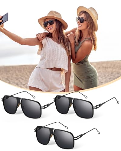 Image of Frienda 3 Pairs Retro Sunglasses for Men Oversized Men Shades Glasses Fashion Alloy Metal Gold Frame Polarized Sun Glasses