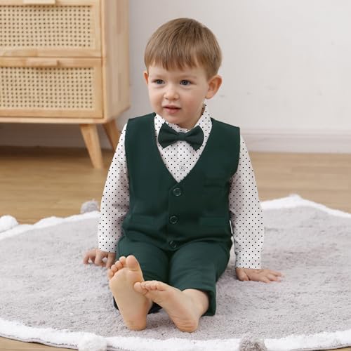 Image of YUEMION Toddler Baby Boy Clothes Suits Gentleman Dress Shirt+Bowtie+Vest+Suspender Pants Boy Formal Wedding Outfits Set 1-5T