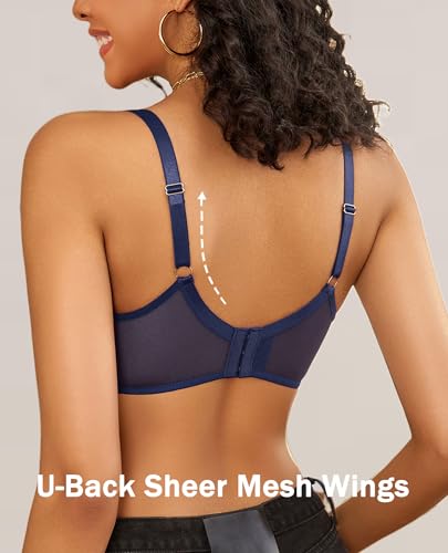 Image of Avidlove Womens Lace Bras Sexy Underwire Unlined Bra V Neck Mesh Everyday Bra Lingeries No Padded