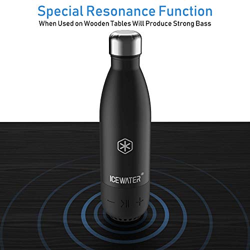 ICEWATER 3-in-1 Smart Stainless Steel Water Bottle(Glows to Remind You to Stay Hydrated)+Bluetooth Speaker,17 OZ,Stay Hydrated ,Enjoy Music(Deep Black)