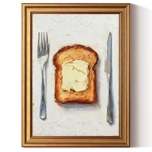 InSimSea Gold Framed Vintage Buttered Toast Breakfast Wall Art for