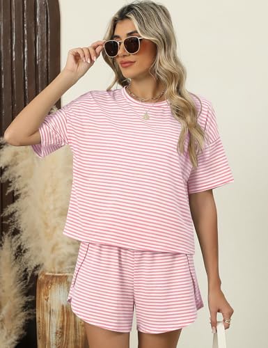Kistore Summer 2 Piece Pajamas Sets Short Sleeve Sleepwear Pjs Lounge Split Short Sets4