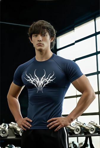 Image of Men Polyster Lycra Printed Half Sleeves Compression T-Shirt for Gym