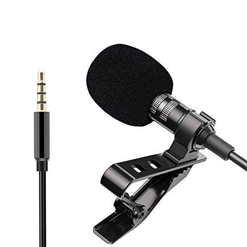 Collar mic Clip with Long Cable for Mobile,DSLR Camera Recording Singing YouTube on Smartphones School and Tuition Classes with 1.5 M Cable (Black)