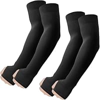 fuinloth Arm Sleeves with Thumb Hole UV Protection Compression Cooling Sleeve Cricket Gaming for Men/Women 2 Black