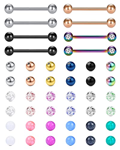 MODRSA 14G Piercing Téton avec Boules de Rechange 5MM pour Piercing Téton Langue Longueur de la Barre Droite 18MM Piercing Téton Langue Bijoux pour Femme Homme Cover