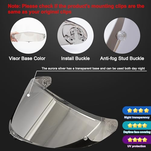 Image of PSLER Shatterproof Motorcycle Helmet Visor for K6 K6s,Transparent Silver | Impact-Resistant ,UV400 Protection, Tinted Face Shield for K6 K6s,Helmet Accessories Replacement
