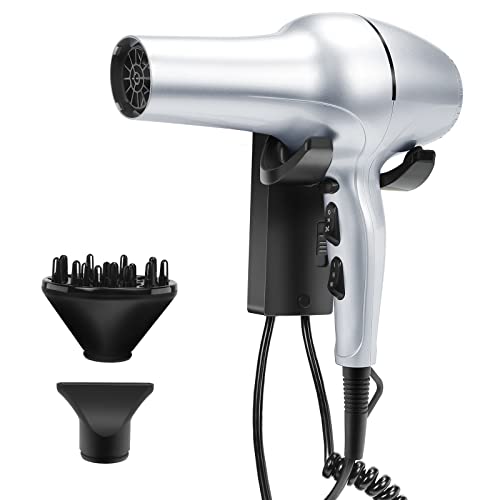 QL Asciugacapelli da Parete,Phon per Capelli Professionale Ionico,Supporto Murale,AC Motore Brushless 2200W per Hotel,Salone,Argento