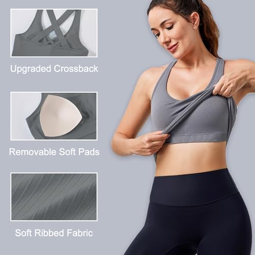 Evercute Workout Yoga Crop Tank Tops for Women 1/2/3 Pack Criss Cross Strappy Tops with Built in Bra Ribbed Seamless Tanks3
