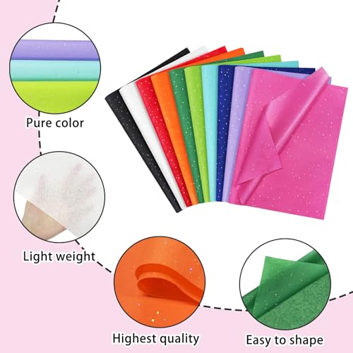 Image of 120 Sheets Colored Tissue Paper, 14x20 Inch Glitter Art Tissue Paper for Gift Bags, Multicolor Gift Wrap Supplies Bulk for Weddings Birthday Party Crafts Decoration, 10 Colors (Multicolor)