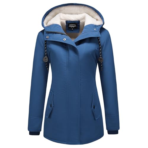 MODFUL Damen Winterparka Fleece Gefüttert Wintermantel mit Kapuze Dicke Coat Winterjacke (Marineblau, S)