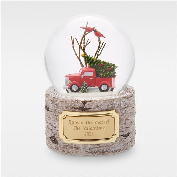 THINGS REMEMBERED Red Truck Faux Birch Base Snow Globe (Free Customization)