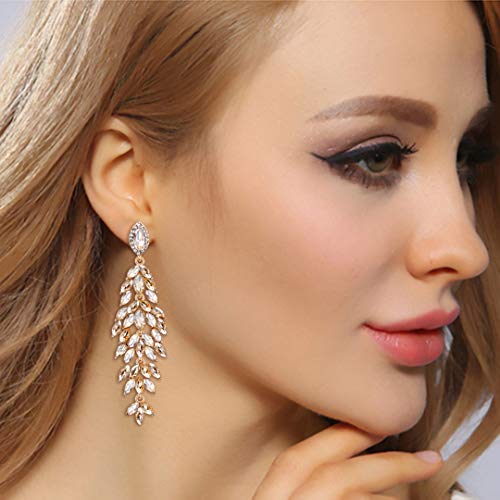 BriLove Women's Wedding Bridal Crystal Multi Marquise-Shape Leaf Cluster Chandelier Dangle Earrings2