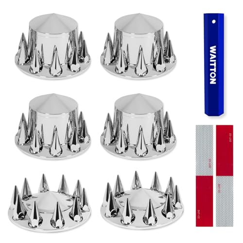 32/33mm Semi Truck Lug Nut Covers Wheel Covers Kit with 2 Front & 4 Rear ABS Chrome Plastic Thread-On Lug Nut Covers with Installation Tool Removable Hub Caps Kit for Semi Truck Trailer