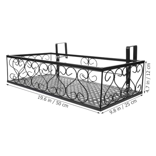 Portavaso da balcone in metallo, 50 x 25 x 12 cm, resistente alle intemperie, supporto per fiori da appendere, nero, per risparmiare spazio, giardinaggio e fette