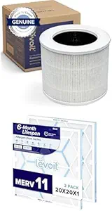 LEVOIT Core Mini-P Air Purifier Replacement Filter, 3-in-1, 1 Pack, White + LEVOIT 20x20x1 AC Furnace Air Filter, MERV 11, 6-Month Pleated 1-Inch Electrostatic Air Cleaning Filter, 2 Pack