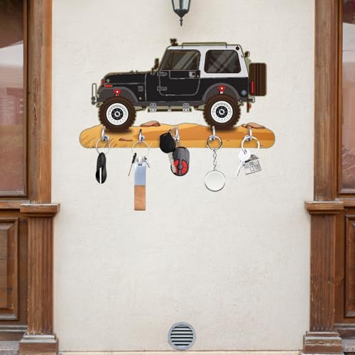 Image of Webelkart Premium HD UV Printed Mahindra Thar Car Shape Designer Wooden Key Holder Home and Office Decor (11 X 6 Inch, Wood) (Black)