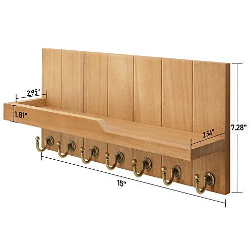 Rebee Vision Decorative Key Holder For Wall Shelf - Farmhouse Wood Wall Hanging Mail Organizer With 7 Sturdy Key Hooks For Home Entryway Decor - Stylish Key Racks (Light Brown) #TOP5
