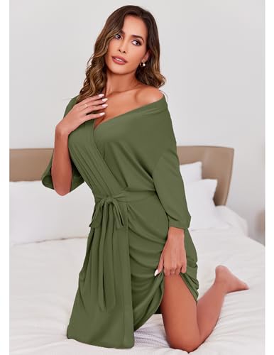 Image of Ekouaer Short Robes for Women Lightweight Kimono Robes Knit Bathrobe Soft Sleepwear with Pockets S-XXL