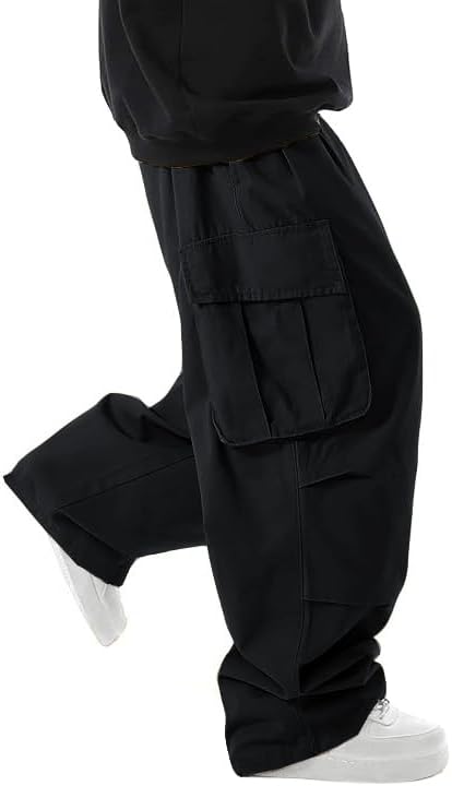 WZIKAI Men's Baggy Cargo Pants Elastic Drawstring Parachute Cargo Pants Casual Loose Fit Joggers Hiking Pants with Pockets - Image 2