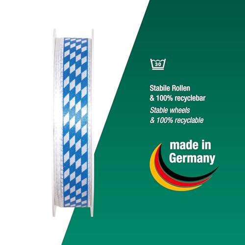 Halbach Seidenbänder Oktoberfest Deko Band | Breite: 15 mm Länge: 25 m Farbe: Blau/Weiß | Geschenkband Bayern | für bayrische Tischdeko oder Geschenke