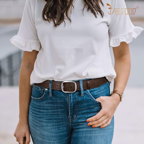 JASGOOD Women's Hollow Flower Genuine Leather Belt for Jeans Pants Wide Belt for Ladies3