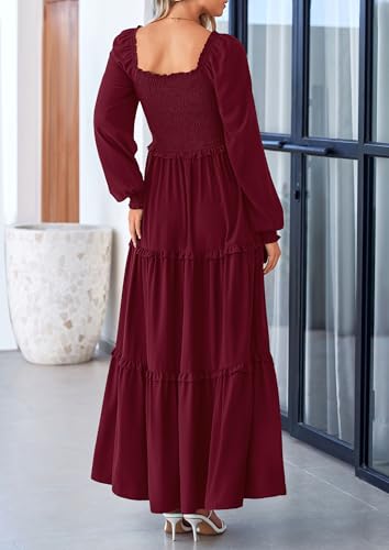 PRETTYGARDEN Fall Wedding Guest Dresses for Women 2025 Long Sleeve Square Neck Tiered A Line Modest Elegant Flowy Dresses2