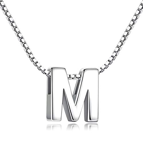 Candyfancy Pendentif Lettre Argent 925 Initiale Prenom Alphabet Personnalisé Chaîne 45CM Bijoux Collier Fille Ado Femme (Chaine Pendentif Lettre M)