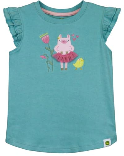 John Deere Ruffle Short Sleeve Ballerina Pig and Chick Teal Shirt Girls Sizes 2T 3T 4T