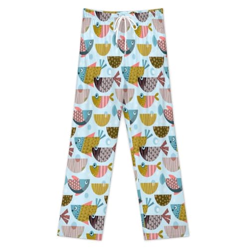 Colorful Fishes Pattern Comfy Pajama Pants Adjustable Sleepwear Beach Pants for Men3