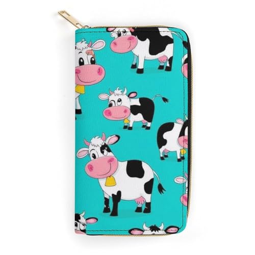 CWECVWE Travel Purse Fashion Design, Huge Storage Capacity Wallet, Cute Decor Wallet, Long PU Zipper Purse Cute Cartoon Cow