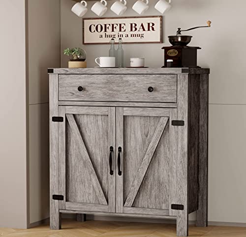 Farmhouse Buffet Cabinet With Storage, Sideboard Buffet Storage Cabinet With Barn Doors Buffets And Sideboards Coffee Bar Cabinet Accent Cabinets With Drawer For Living Room, Entryway (Grey Wash) #TOP20