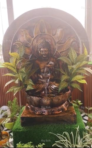 Image of Big Kamal White Buddha Fiber Indoor Outdoor Fountain with Led Lights for Home Decor and Office Decoration Or Gifting (124 cm X 43 cm X 104 cm) (Antique Sun Buddha)