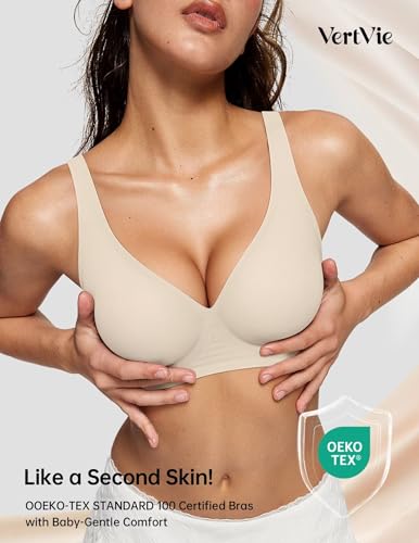 Image of Vertvie Jelly Wireless Bras for Women Push Up Plunge Seamless T-Shirt Bras No Underwire Supportive Full Coverage Bralettes