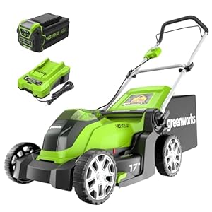 Greenworks 40V 17″ Cordless (Push) Lawn Mower (75+ Compatible Tools), 4.0Ah Battery and Charger Included