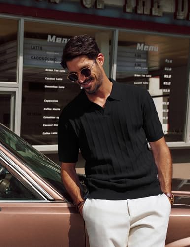 PJ PAUL JONES Mens Polo Shirts V-Neck Knit Polo Textured Summer Shirts3