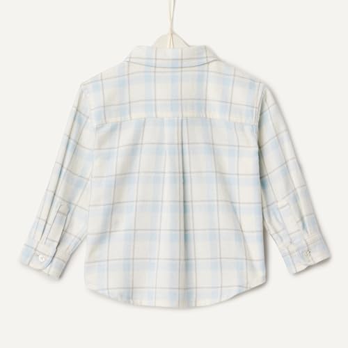 Amazon Essentials X Sofia Grainge Baby Boys' Button Down Plaid Flannel Shirt, Ivory Light Blue Simple Plaid, 12 Months - image 5