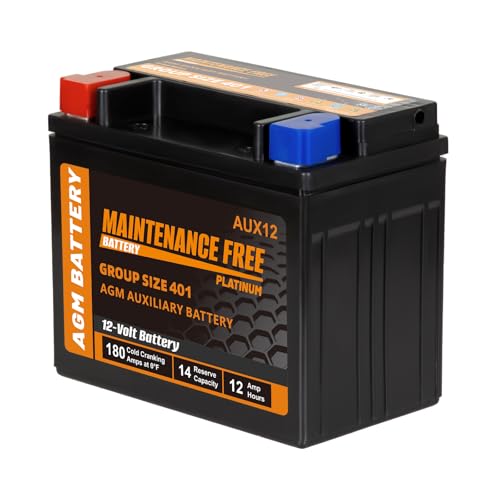 Image of AUX12 Auxiliary Battery, BCI Group 401 AGM Battery, 180CCA, 14RC,12V 12Ah Maintenance Free 36 Months Warranty